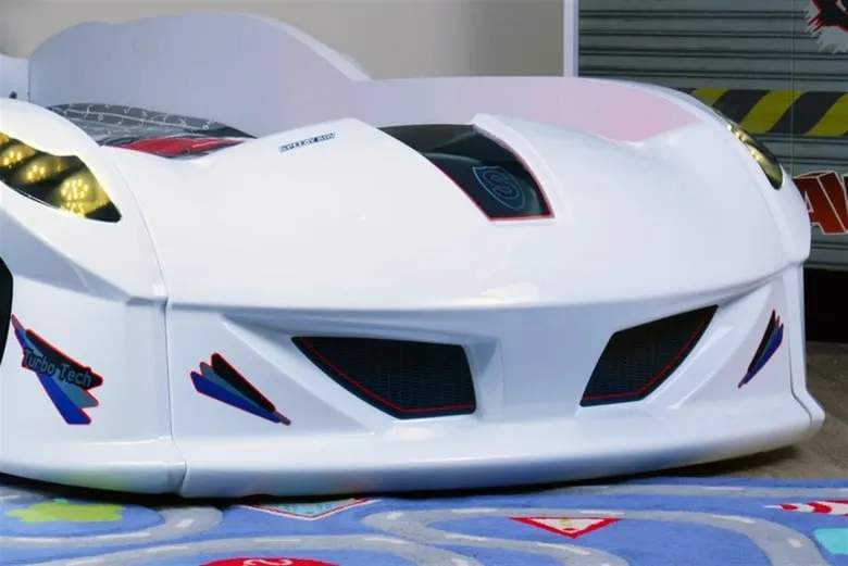 Ліжко машина MUSVENUS Jaguar Speedy boy white MAXI - підсвічування фар, коліс, дна, звук, пульт